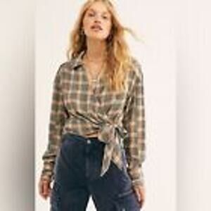 Free People We the Free Plaid Boho Running Wild Wrap Top Orange Multi Large